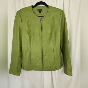 Artifacts Green Leather Jacket with Tailored Structure Minimalist Design Size M